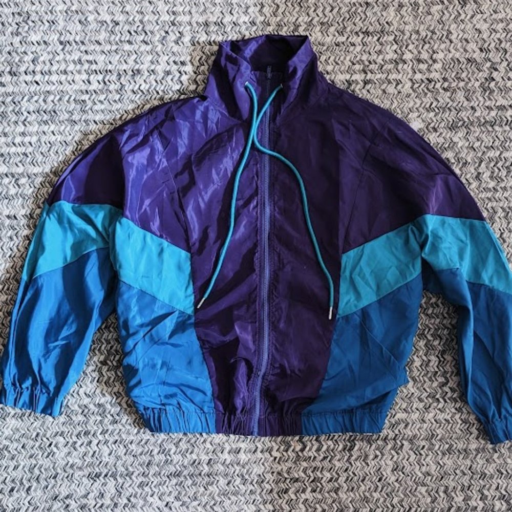 SHEIN EZwear Color Block Dolman Sleeve Drawstring Slant Pockets Wind Jacket